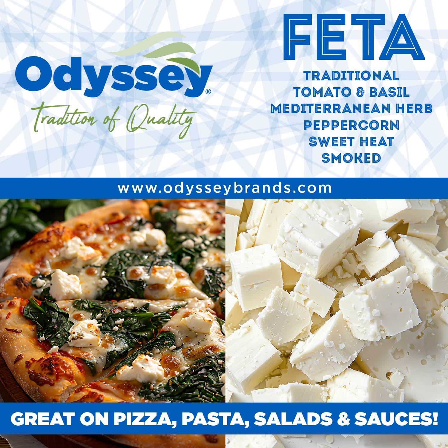 Odyssey - Feta - Tradition of Quality - Great on pizza, pasta, salads and sauces