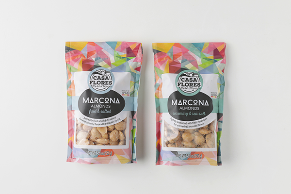Casa Flores Marcona Almond Pouches include Fried + Salted or Rosemary and Sea Salt flavors