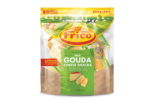 Each cheese snack package is resealable, with a hard bottom and soft seal top