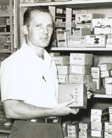 Chuck Williams, in 1953, stands in the downtown Sonoma hardware shop he converted into the first Williams-Sonoma store. 