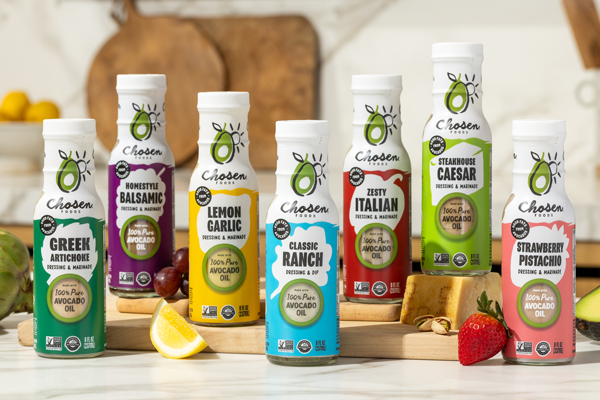 Chosen Foods, America’s #1 Avocado Oil, and one of the few brands guaranteed to be 100% pure, is rolling out four new dressing flavors and bringing back three new and improved classic flavors: NEW Zesty Italian, Homestyle Balsamic, Greek Artichoke, Strawberry Pistachio, and improved Classic Ranch, Steakhouse Caesar, and Lemon Garlic