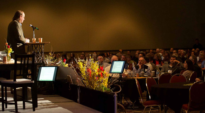 Organic Valley CEO George Siemon addressing an audience