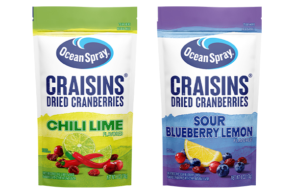 Ocean Spray Cranberries, Inc. has announced the expansion of the iconic Ocean Spray® Craisins® Dried Cranberries portfolio with a flavor lineup sure to take your taste buds on an adventure: Sour Blueberry Lemon and Chili Lime