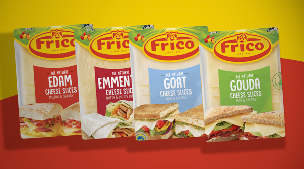Frico brand sliced cheeses are available in Gouda, Edam, Emmental, and Goat Cheese slices